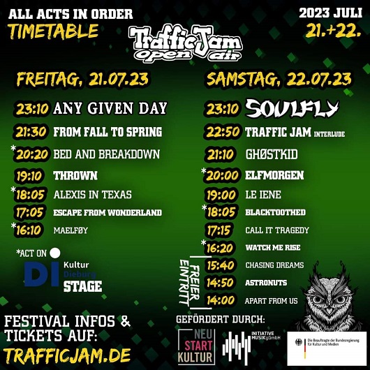 Traffic Jam Open Air 2023 Timetable