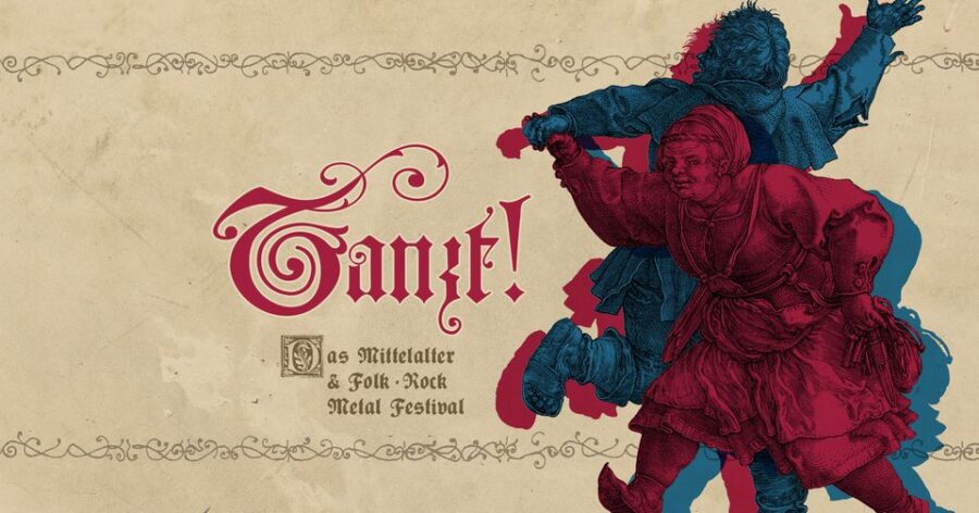 Tanzt! Festvial Banner Das Banner des Tanzt Festivals, dabei sind tanzende Menschen zu sehen in voller bewegung auf einfachen Hintergrund